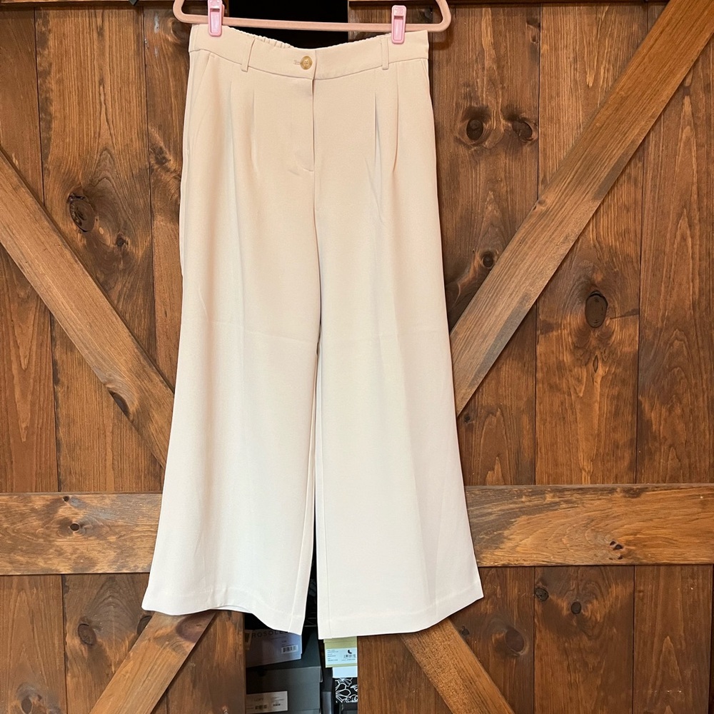 LOFT Cream Wide-Leg Trousers